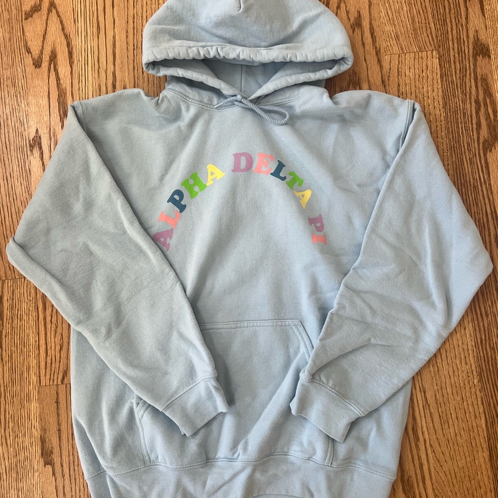 Light Blue Hoodie with Rainbow "Alpha Delta Pi" Arch